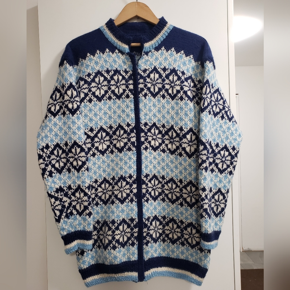 Blue Patterned Wool Sweater